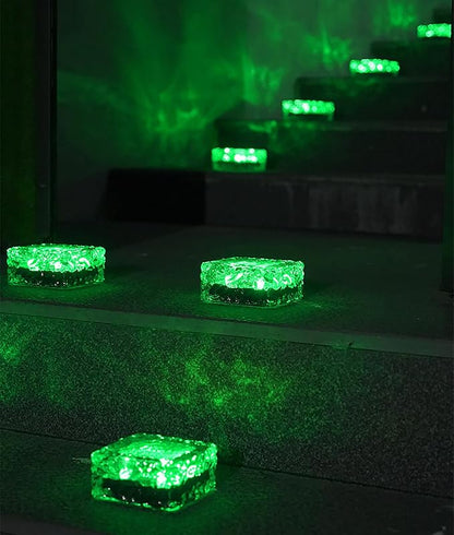 keeda Solar Brick Lights Waterproof Solar Path Ice Cube Lights Outdoor LED Decorative Ice Block Floor Tile Lights for Garden, Pathway, Patio, Walkway (Green, Pack of 4)