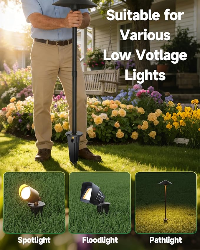 Inground Light Stakes, 1/2 NPT Female Thread, 9.5" Sturdy Plastic Stake with Brass Thread, Garden Yard Replacement | Lumora