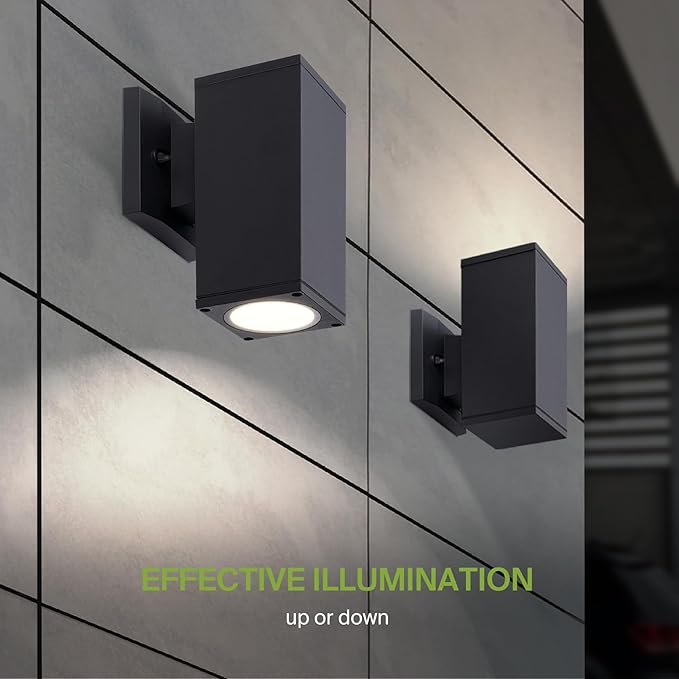 ASD 1 Light Square LED Indoor & Outdoor Wall Light Fixture | 9W 1000LM 3000K-5000K 120V Cylinder Up Down Lights | Dimmable Waterproof Exterior Wall Sconce | Front Door, Porch, Patio | Black, ETL