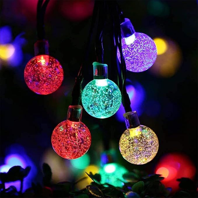 Solar String Lights Outdoor Lights LED Waterproof Bubble Ball Color Light String 8 Functions Crystal Beads Christmas Lights Garden Courtyard Decorative String Lights