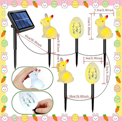 AVEKI 5 Pcs Easter Bunny and Egg Solar Pathway Lights Outdoor, Stake Lights with Steady & Flashing Modes, Waterproof Outdoor Garden Lights for Easter Decorations Yard Pathway (Bunny and Egg)