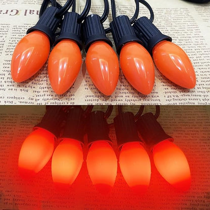 Abeja C7 Orange LED String Lights 25Ft Outdoor Orange String Lights with 27 Ceramic Orange Bulbs (2 Spare), Hanging Halloween Decorations Lights for Home Yard Camper Party Lights