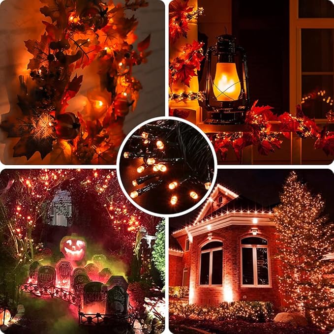 AmyHomie 300LED Orange Christmas String Lights with 8 Modes, Waterproof Fall Lights Outdoor Indoor Fall Decor Fairy | Lumora