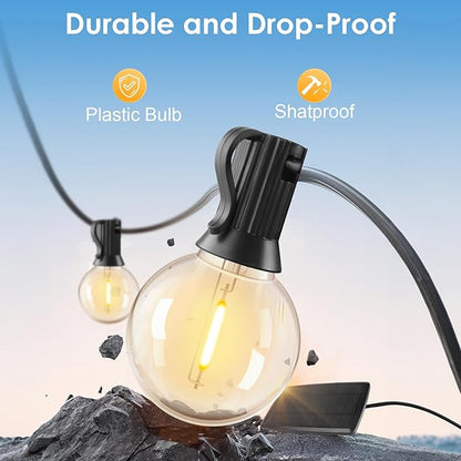 120FT Solar String Lights Outdoor Waterproof with Remote, G40 Solar Powered String Lights with 40+2 LED Shatterproof Bulbs, Dimmable Solar Patio Hanging Lights for Outside Backyard Party