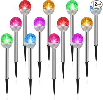 BBTO 12 Pcs Solar Lights Garden Decorations, Cracked Glass Ball LED 7 Color Changing Solar Outdoor Lights Decorative for Yard Patio Landscape Pathway Decor