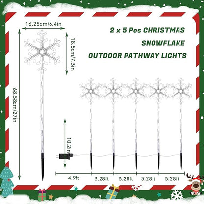 Retisee 10 Pack Snowflake Christmas Lights for Pathway Markers Lights Outdoor 27'' Peppermint Snowflake Pathway Decorations with Bows for Holiday Yard Lawn Walkway(Colorful)