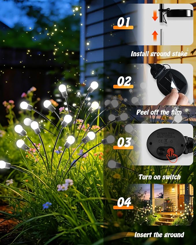 OZS 10 Pack Total 80 LED Solar Firefly Lights Fairy Outdoor - Solar Garden Lights Outdoor, Sway by Wind, Waterproof for Garden Patio Pathway Fairy Decoration (Cold White)