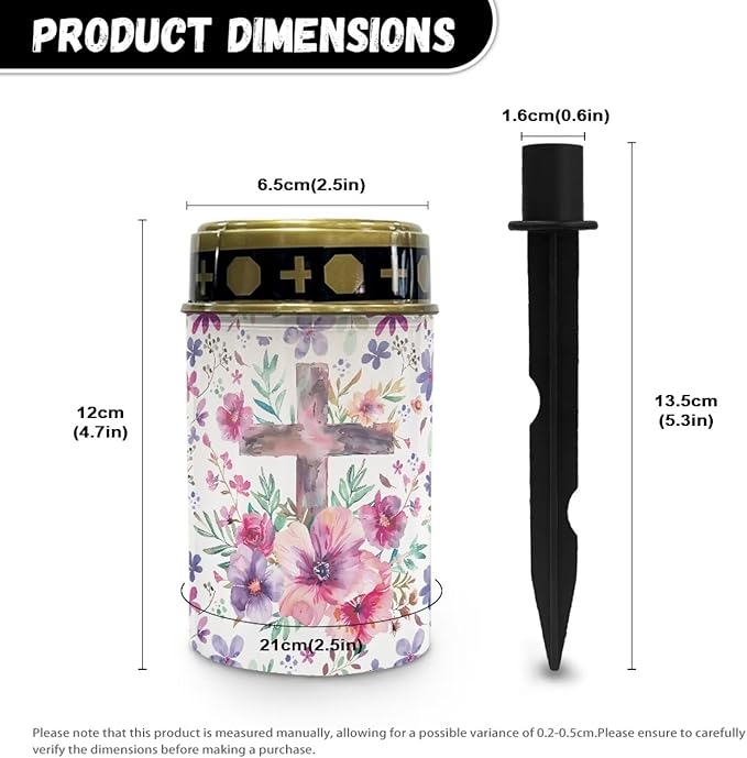 Poceacles Cross Solar Lights Outdoor Waterproof Cemetery Lights Solar Powered Grave Solar Lantern Outdoor Waterproof Walkway Lights for Lawn Garden Pathway, Pink Purple Floral Cross, Pack of 2