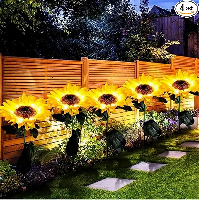 Solar Garden Stake Lights, 4pcs Sunflower Design, Outdoor Decorative Lights, Warm White