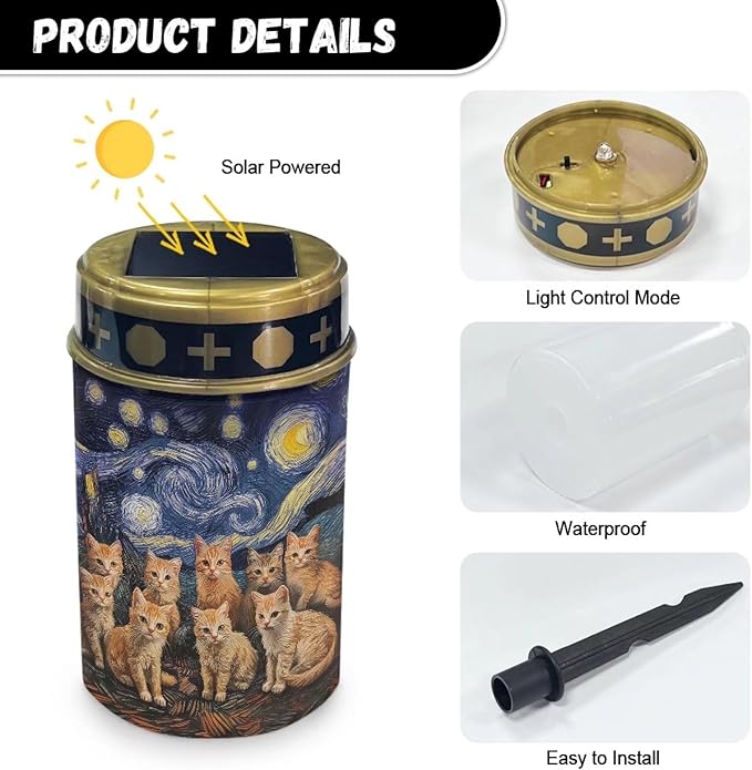 Starry Night Cats Solar Garden Stake Light, Cemetery Decorations for Grave Outdoor Lights,Sympathy Memorial Gifts for Mother, for Christmas Garden Lawn Yard Patio Decor