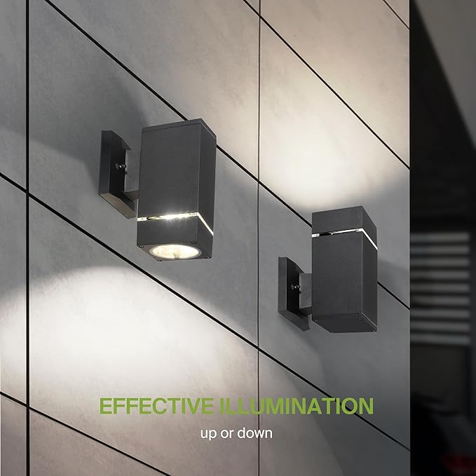 ASD 1 Light Square LED Indoor & Outdoor Wall Light Fixture | 9W 580LM 3000K-5000K 100-277V Cylinder Up Down Lights | Dimmable Exterior Wall Sconce | Front Door, Porch, Patio | Ringed Black, ETL 2 Pack