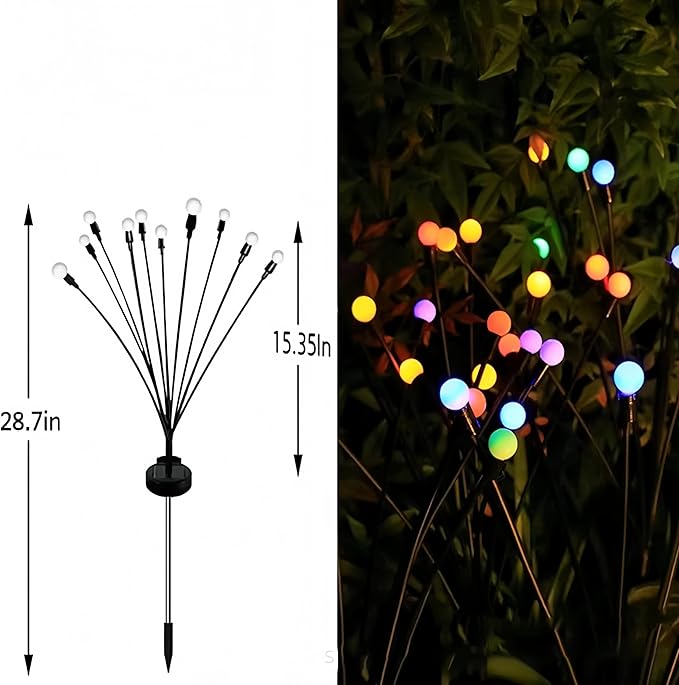 Solar Garden Lights, Starlight Swaying Lights - sway with The Wind, Solar Outdoor Decorations, Color-Changing RGB Lights, Suitable for Courtyard Terrace Path Decoration (Warm White, 20 Heads of 2)