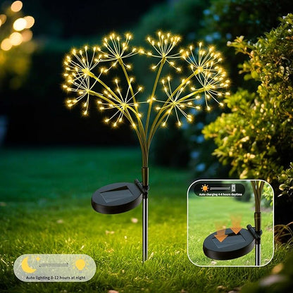 Solar Firework Lights Outdoor, 2 Pack Fairy Lights 160LED with 8 Modes, Warm White Solar Garden Lights for Yard Pathway Lawn Patio Landscape Decor (2pcs Flower Lanterns)