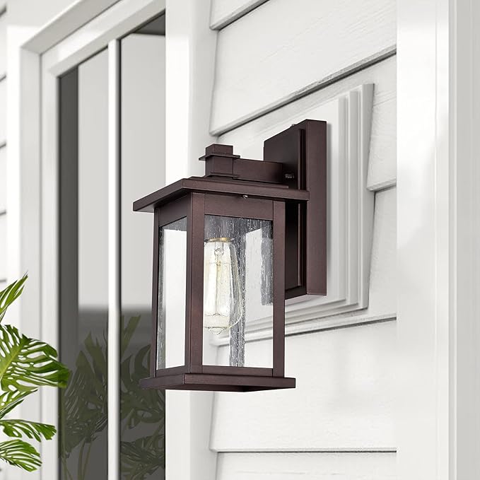MICSIU 12.25" Dusk to Dawn Outdoor Wall Light, Oil Rubbed Bronze Exterior Wall Sconce with Clear Seedy Glass, Anti-Rust Porch Light Fixtures for House, Garage, Patio, E26 Base, ETL Listed