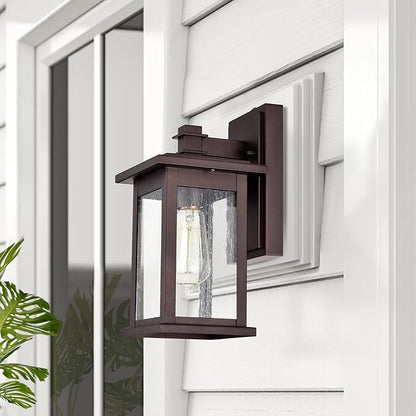 MICSIU 12.25" Dusk to Dawn Outdoor Wall Light, Oil Rubbed Bronze Exterior Wall Sconce with Clear Seedy Glass, Anti-Rust Porch Light Fixtures for House, Garage, Patio, E26 Base, ETL Listed