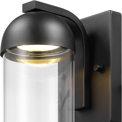 GLOBE Electric 60000023 12W LED Integrated Outdoor Wall Sconce, Matte Black, Clear Glass Shade, Porch Light, Wall Lights for Living Room, Patio Décor, Apartment Essentials, Outside House Lights