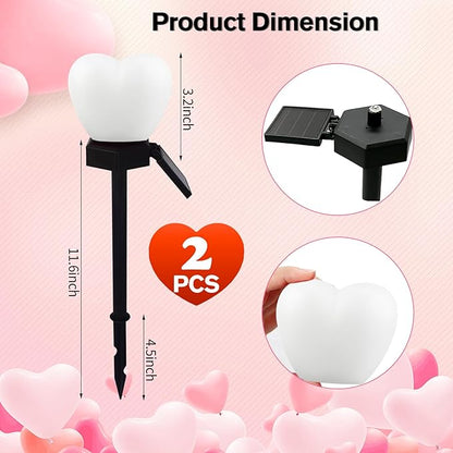 Valentines Day White Heart Solar Lights Outdoor, 2Pcs Waterproof Valentines Day Solar Garden Light LED Heart Lights Wedding Decorations for Yard Walkway Outside (White)