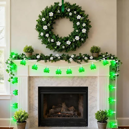 20Ft St Patrick's Day Lights Outdoor, Shamrock String Lights Plug in with 22 Shattproof LED Bulbs for Indoor and Outdoor Home Bar Garden Saint Patrick's Day Decor