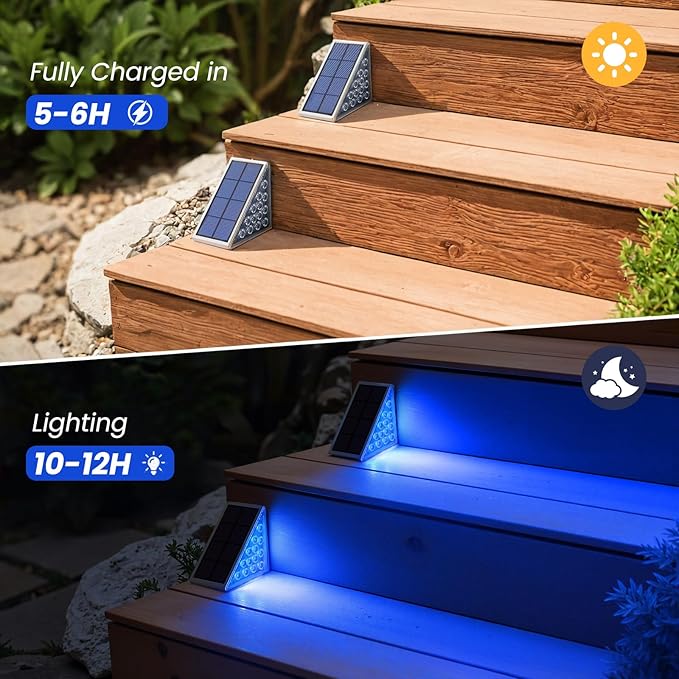 NIORSUN Solar Step Lights,16 Pack Blue LED Outdoor Step Lights, Stair Lights Outdoor for Patio, Fence, Yard | Lumora