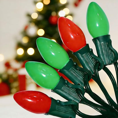 C7 LED Christmas Lights, 25Ft C7 Red Green Ceramic String Lights with 27 Red Green Bulbs, LED Vintage Christmas Lights for Christmas Tree Decor Patio, 0.6 Watt E12 Candelabra Base