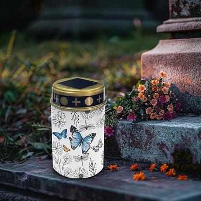 Butterfly Solar Lights for Grave Solar Led Lights for Outside Waterproof Landscape Lights Candle Holder for Cemetery Prayer Signs Solar Light Grave Garden Lawn Patio Yard Decor