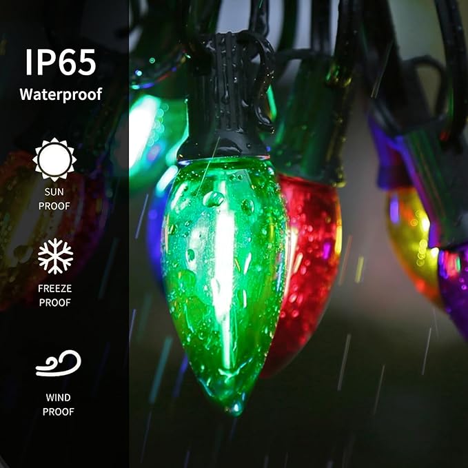 C9 Christmas Lights Outdoor, 25FT Waterproof Multicolor LED String Lights for Roofline Xmas Tree Patio Holiday | Lumora