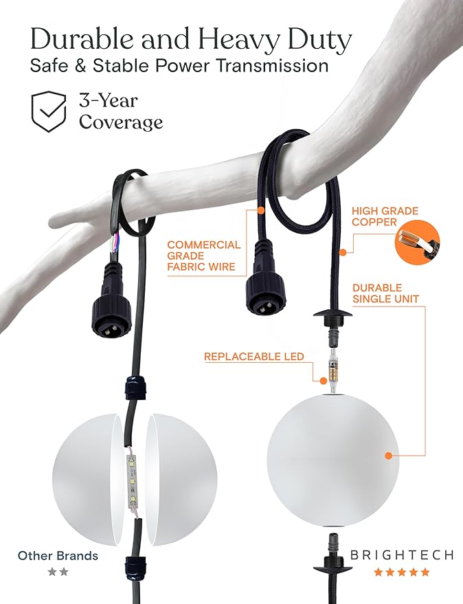 Brightech Bundle: 27 ft Solar String Lights, 1W Soft White + 30 ft Orb Plug in String Lights Warm White | Lumora
