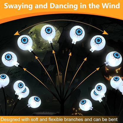 LEWIS&WAYNE Solar Halloween Pathway Lights 3 Pack Eyeball Stake Lights Outdoor 2 Modes Cool White LEDs for Garden Yard Patio