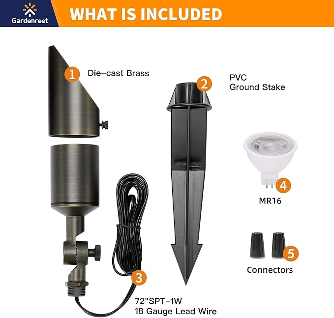 Gardenreet Die-Cast Brass Spot Light LED - Outdoor 12V Uplighting Waterproof, Low Voltage Landscape Lights Metal | Lumora