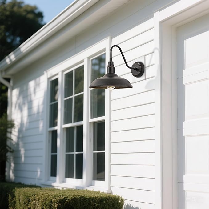 Gooseneck Outdoor Light Fixture, 10" Dome Exterior Farmhouse Lights for Barn, Bronze Porch Lighting, Gooseneck Wall | Lumora