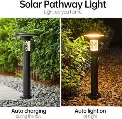 Solar LED Pathway Light Auto On/Off Landscape Lighting Die-cast Aluminum Rustproof Garden Path Light Outdoor IP65 Waterproof Solar Bollard Lights for Yard Doorway Patio Balcony