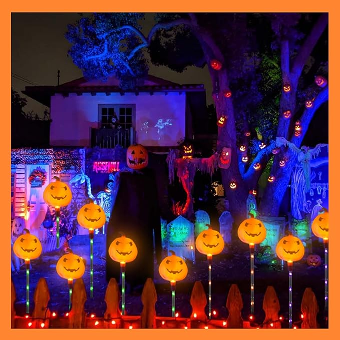 Halloween Pumpkin Stake Lights, 6 Pack Outdoor Decorative Solar Pumpkin Lights, Waterproof Halloween Decorations for Party, Patio, Garden, Lawn & Yard Decor