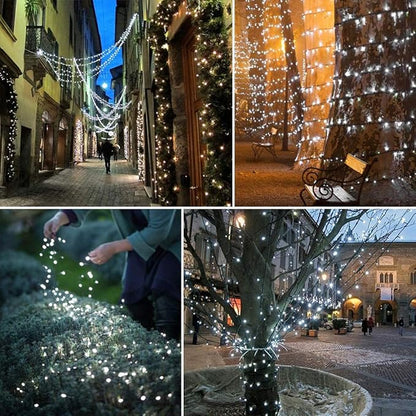 Hopolon String Lights Indoor Outdoor, 33 FT 100 LED Connectable Green Wire Twinkle Fairy Lights, Plug in Christmas Light Waterproof for Wedding Party Patio Spring Decor (Cool White)