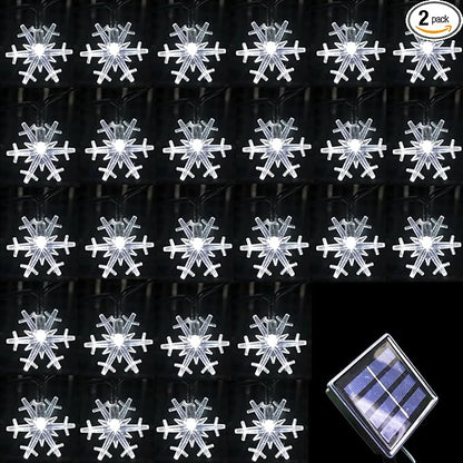 Solar Christmas Snowflake String Lights 36ft 60 LED 8 Modes Solar Fairy Outdoor Waterproof Powered String Lights for Garden Patio Yard Home Christmas Tree Parties(White-Snowflake-60LED)