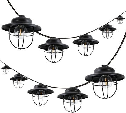 JONATHAN Y JYL8703A-SET2 Indoor Outdoor Rustic Farmhouse LED G40 Metal Cage Shade String Lights Garden Patio Backyard Porch Balcony, 10 ft. 10-Light, Black, Set of 2