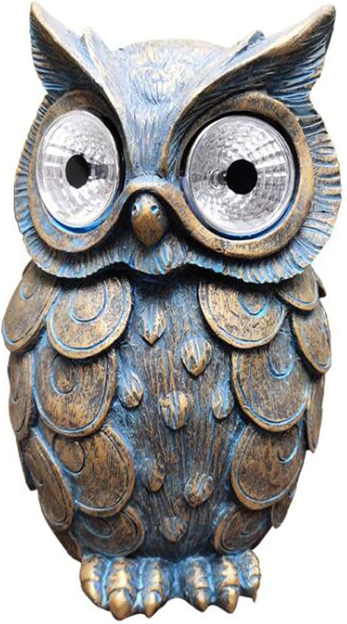 Cute Owl Shaped Solar Lights, Outdoor Decorative Garden Lights with LED Eyes, Animal Solar Garden Lights with Switch Decorative Led Solar Light for Patio, Lawn, Yard(Grey)