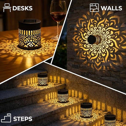 2PCS Solar Mandala Lights Outdoor, Decorative Solar Mandala Fence Lights Waterproof Metal Wall Deck Step Lights for Garden Post Patio Backyard Yard, Garden Lights Solar Powered