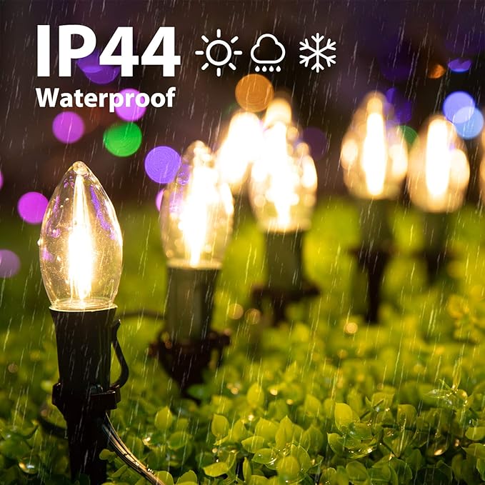 Brightown C9 Christmas String Lights Outdoor - 25.7 Feet 20 LED Pathway Lights, Connectable Waterproof Walkway Light for Indoor Xmas Party Holiday Wedding Commercial Decorations, Warm White