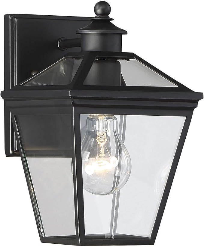 Savoy House 5-140-BK Ellijay Modern Rustic Clear Glass Outdoor Wall Lantern, 1-Light 60 Watt, 10" H x 6" W, Black | Lumora