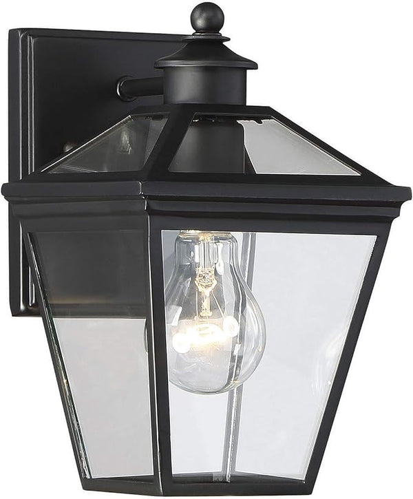 Savoy House 5-140-BK Ellijay Modern Rustic Clear Glass Outdoor Wall Lantern, 1-Light 60 Watt, 10" H x 6" W, Black | Lumora