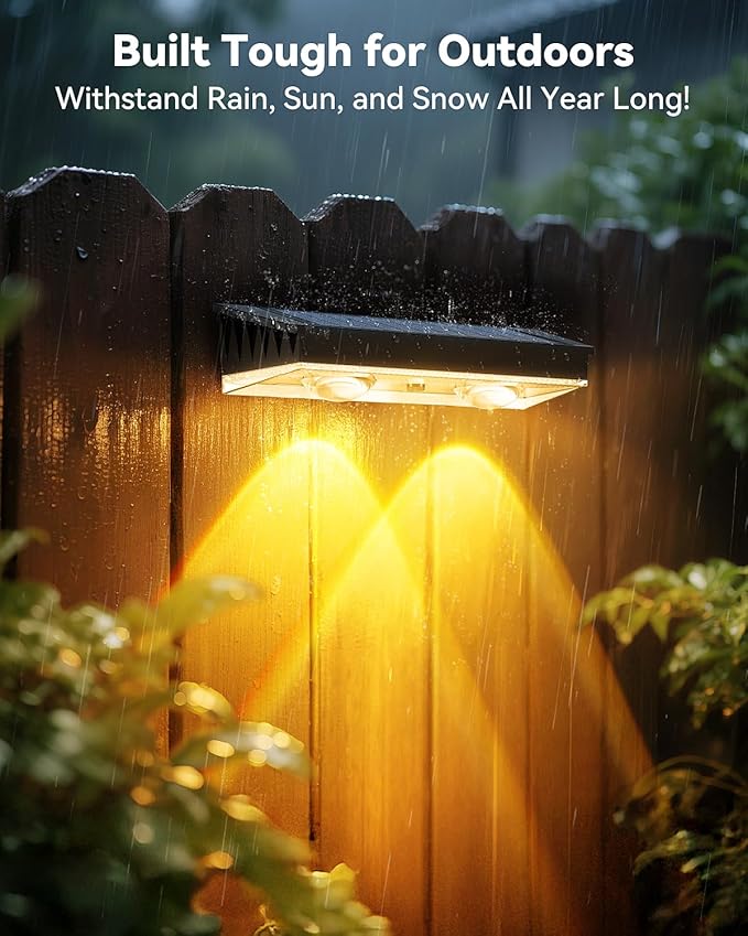 Fence Lights Solar Powered 2 Pack, Warm White & RGB & Color Changing Solar Fence Lights Outdoor, IP65 Waterproof Backyard Decoration for Patio, Deck, Pool, Step