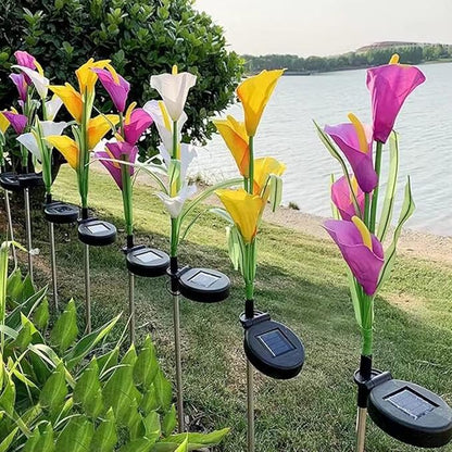 Aolyty Solar Garden Lights Outdoor Decor, Multi-Color Changing LED Solar Calla Lily Flower IP65 Waterpoof Landscape Lghting for Lawn Garden Yard Pathway Decoration (Yellow, 2 Pack)