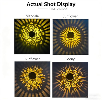 Decorative Solar Mandala Lights, Solar Mandalas Garden Lights Outdoor, New Metal Solar Powered Outdoor Deck Step Wall Light, Waterproof, for Garden Post Patio Backyard Yard Decor (Peony,1Pcs)
