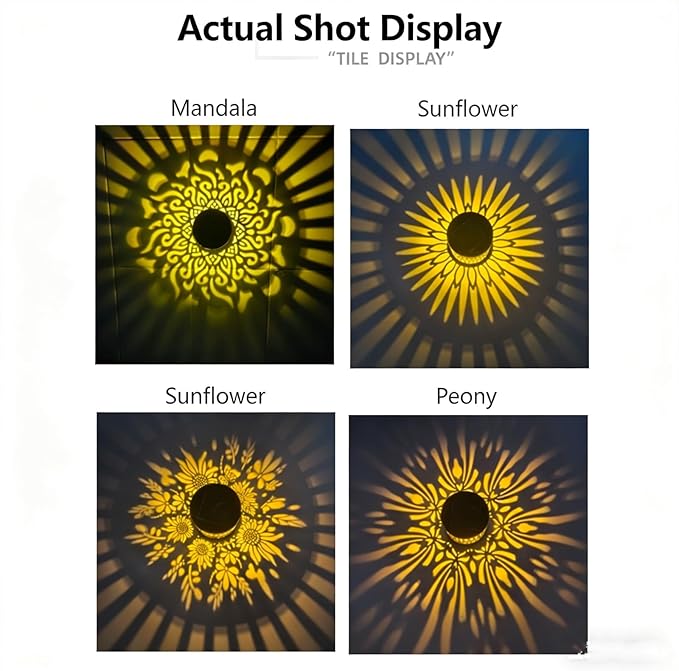 Decorative Solar Mandala Lights, Solar Mandalas Garden Lights Outdoor, New Metal Solar Powered Outdoor Deck Step Wall Light, Waterproof, for Garden Post Patio Backyard Yard Decor (Sunflower 2,2Pcs)