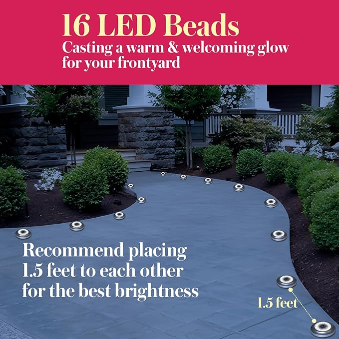 Solar Ground Light 8 Packs, Upgraded 16-LEDs Solar Outdoor Light for Patio, Mower-Friendly Withstand 200lbs Solar | Lumora