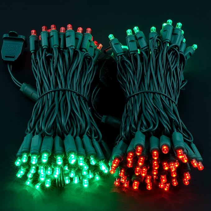 Red and Green One-Piece Wide Angle Christmas Lights 140 Count 48 Feet, 2 Sets 70 LED 24 ft High Waterproof 5mm UL Certified String Light (Red & Green)