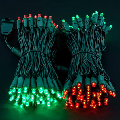 Red and Green One-Piece Wide Angle Christmas Lights 140 Count 48 Feet, 2 Sets 70 LED 24 ft High Waterproof 5mm UL Certified String Light (Red & Green)