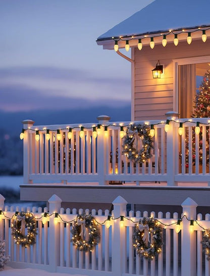 25FT C7 LED Christmas Lights,Frosted White LED C7 Christmas String Lights with 27 LED Bulbs,Commercial Hanging Lights Candle House Porch Balcony Party Decor