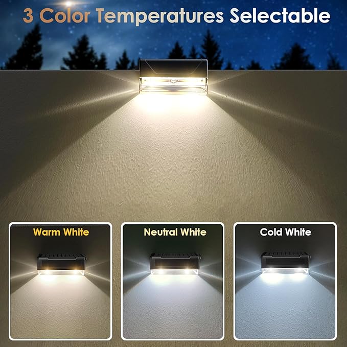 Solar Fence Lights Outdoor - 3000/4000/6000K 3 Mode, IP65 Waterproof Fence Lights Solar Powered, Dusk to Dawn Solar | Lumora