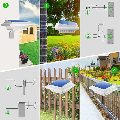Gutter Lights, 40 LED Solar Patio Decor Lights, Deck & Fence Lights for Wall, Backyard, Porch, Patio, Pool, Steps, Yard, Garden, Pathway (4Pack White, Cool White Light)